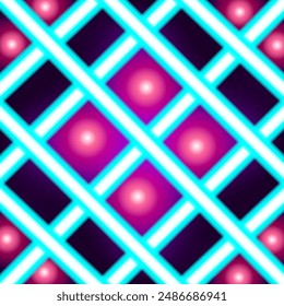 Sky Blue Pink Neon Pattern Against Black Background 