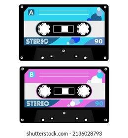 sky blue and pink vintage retro cassette tape, clipart, scalable, transparent, editable