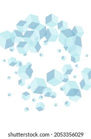 Sky Blue Polygon Background White Vector. Geometric Isometric Card. Blue Cubic Network Texture. Perspective Illustration. Monochrome Wallpaper Box.