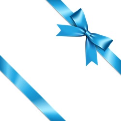 Sky Blue Ribbon Bow Vector. Illustration Of A Light Sky Blue Ribbon Bow Lean On White Background.