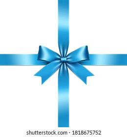 Sky blue ribbon bow vector. Illustration of a light sky blue ribbon bow crossed at the center on white background.