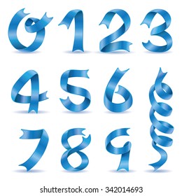 Sky Blue Ribbon Vector Number 0-9