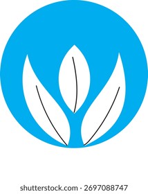 Forma redonda azul celeste con 3 hojas blancas. Se usa para simbolizar la Imagen del ícono del logotipo.