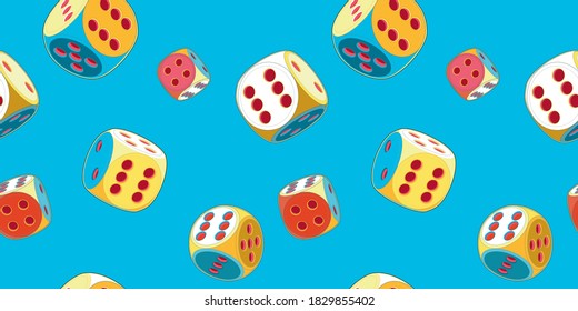 Sky blue seamless pattern of Lucky Dice with six, pop art trend