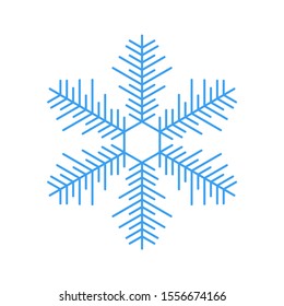 Sky blue snowflake icon - a symbol of winter holidays, xmas and new year, cold weather and frost - isolated on white background. Elegant ornate vector design element. 