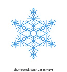 Sky blue snowflake icon - a symbol of winter holidays, xmas and new year, cold weather and frost - isolated on white background. Elegant ornate vector design element. 