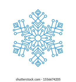 Sky blue snowflake icon - a symbol of winter holidays, xmas and new year, cold weather and frost - isolated on white background. Elegant ornate vector design element. 