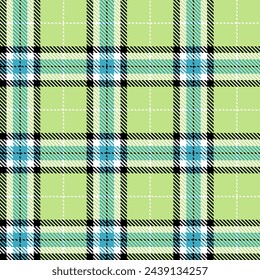 Sky blue, soft green, black and white color striped lines tartan check seamless plaid pattern background for textile design, napkin, handkerchief, blanket, cover, tablecloth. EPS10 vector illustration