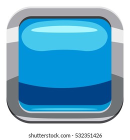 Sky blue square button icon. Cartoon illustration of square button vector icon for web design