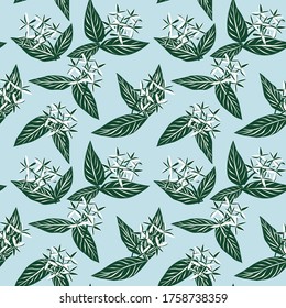 Sky Blue Tropical Leaf botanical seamless pattern background suitable for fashion prints, graphics, backgrounds and crafts