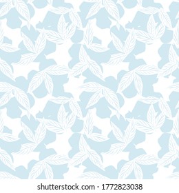 Sky Blue Tropical Leaf botanical seamless pattern background suitable for fashion prints, graphics, backgrounds and crafts