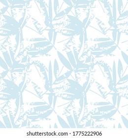 Sky Blue Tropical Leaf botanical seamless pattern background suitable for fashion prints, graphics, backgrounds and crafts