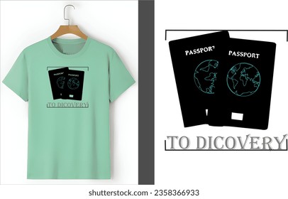 Camiseta azul cielo con diseño de texto elegante - 'Pasaporte al descubrimiento'. Esta elegante y cómoda camiseta presenta un vibrante color azul cielo y un cautivador diseño de texto de 'Passport to Discovery' 