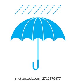Paraguas azul celeste. Ilustración vectorial. Aislado en un fondo blanco. Diseño plano.