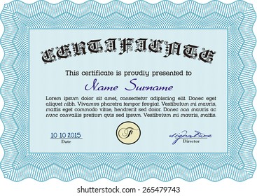 Sky blue Vector illustration of detailed certificate (diploma)