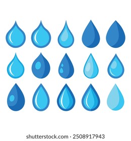 Sky Blue Water Drop Vector Illustration Set.