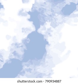 sky blue watercolor cloud pattern with different color shades and white areas, vector illustration