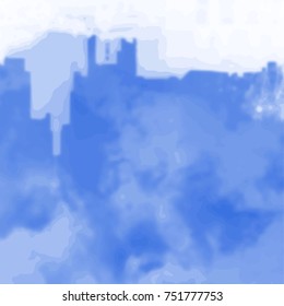sky blue watercolor ink pattern with square edged upper border on white background, vector illustration