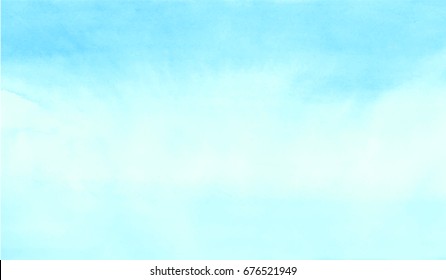 Sky blue watercolor. Painted clouds. Sea landscape Abstract  background. Vector illustration. 