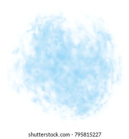 sky blue watercolor round isolated cloudscape pattern with fringed borders on white background, vector illustration