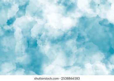 Sky blue and white cloud watercolor painting, hand drawn vector illustration, Light sky blue brush painted watercolor background.