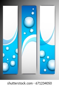 Sky blue and white colors website banners set with glossy bubbles.
