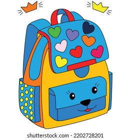 Sky blue yellow cartoon character school bag backpacks with ornaments coloring vector