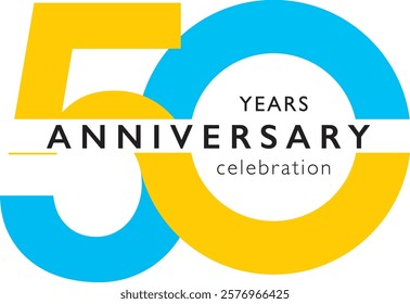 sky blue and yellow color number 50 with word years anniversary celebration black color are at the middle.