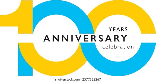 sky blue and yellow color number 100 with word years anniversary celebration black color are at the middle.