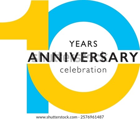 sky blue and yellow color number 10 with word years anniversary celebration black color are at the middle.