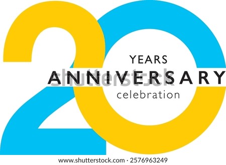sky blue and yellow color number 20 with word years anniversary celebration black color are at the middle.