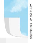 Sky blue,Cloud background, 3d White Slope Podium step display mockup for cosmetic product present,Vector minimal backdrop scene grey Platform,Vertical Design banner for Spring,Summer background