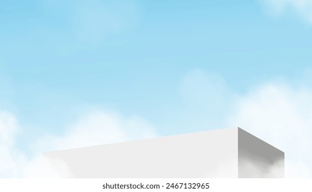 Sky Blue,Cloud Background with 3D White,Grey Product Podium Display,Vector Template banner abstract composition minimal design of showcase mockup scene backdrop present for cosmetic product