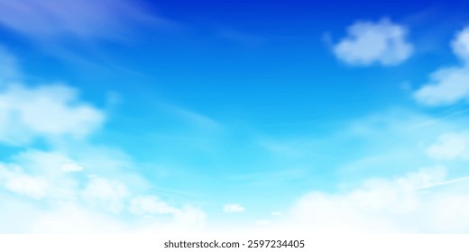 Sky Blue,Cloud Background for Spring,Horizon Summer Clear Sky over beach,Vector landscape nature sunrise in Winter,Spring panorama banner white clouds over blue ocean,Sunset landscape in Autumn 