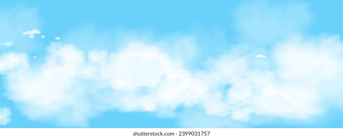Sky Blue,Cloud Background,Horizon Clear Spring Sky in Morning by the beach,Vector beautiful landscape nature sunrise in Summer,Backdrop panoramic banner white clouds over ocean blue