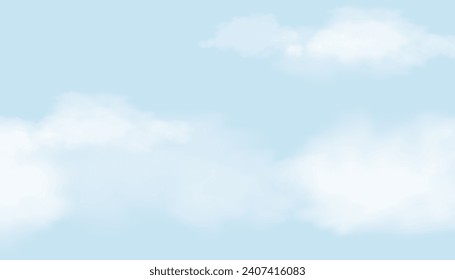 Sky Blue,Cloud Background,Horizon Spring Clear Sky in Morning by the beach,Vector beautiful landscape nature sunrise in Summer,Backdrop panoramic banner white soft fluffy clouds