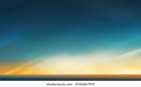 Sky Blue,Cloud Background,Horizon Spring Clear Sky in Morning by Sea beach,Vector beautiful landscape nature sunrise in Summer,Backdrop panoramic banner white clouds,blue ocean,Evening before Sunset