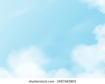 Sky Blue,Cloud Background,Horizon Spring Clear Sky in Morning by the beach,Vector beautiful landscape nature sunrise in Summer,Backdrop panoramic banner white clouds over blue ocean,Sunset landscape