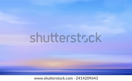 Sky Blue,Cloud Background,Horizon Spring Clear Sky in Morning by the beach,Vector beautiful landscape nature sunrise in Summer,Backdrop panoramic banner white clouds over ocean blue