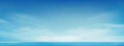 Sky Blue,Cloud Background,Horizon Spring Sea,Clear Sky in Morning by the beach,Vector beautiful landscape nature sunrise in Summer,Backdrop panoramic white clouds over blue ocean,Sunset landscape
