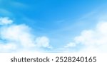 Sky Blue,Cloud Background,Horizon Summer Clear Sky over beach,Vector landscape nature sunrise in Winter,Spring panorama banner white clouds over blue ocean,Sunset landscape