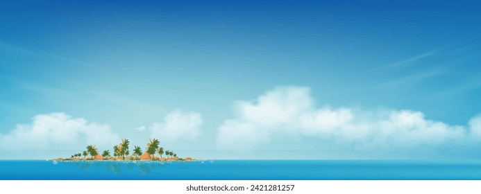 Azul cielo, fondo de nube, horizonte cielo despejado verano en la mañana en la isla,ilustración vectorial paisaje panorámica amanecer en primavera,Banner de fondo nubes blancas sobre la playa del océano