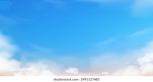 Cielo azul, Nube de fondo, Horizonte de verano cielo despejado sobre la playa, paisaje de Vector naturaleza amanecer en invierno, panorama de primavera Anuncio nubes blancas sobre el océano azul, paisaje de puesta del sol