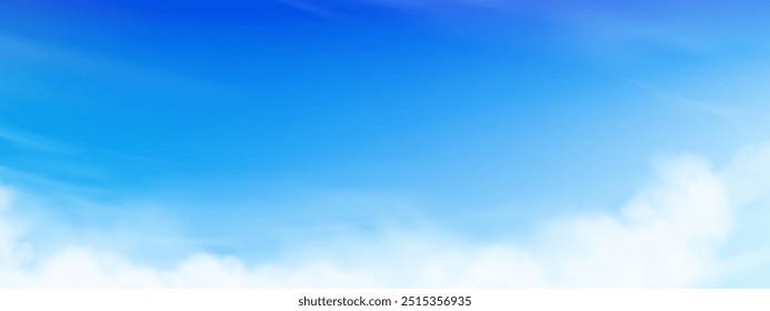 Himmel blau,Wolkenhintergrund,Horizont Sommer klaren Himmel über dem Strand,Vektorlandschaft Natur Sonnenaufgang im Winter,Frühling Panorama-Banner weiße Wolken über blauem Ozean,Sonnenuntergang Landschaft