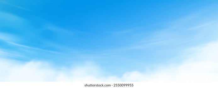 Cielo azul, Fondo de la nube, Horizonte Verano Cielo claro sobre la playa, Vector paisaje naturaleza amanecer en invierno, Primavera panorama Anuncio nubes blancas sobre océano azul, Puesta de sol