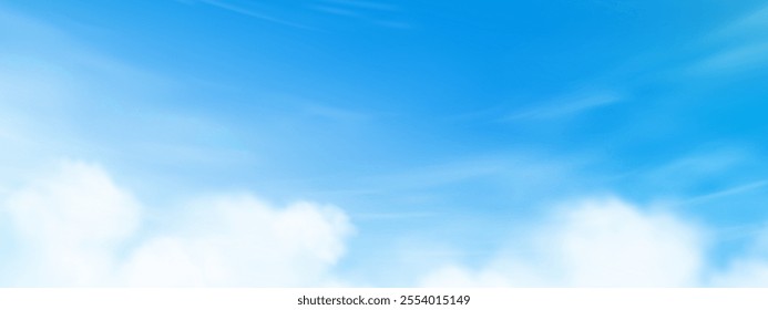 Sky Blue,Cloud Background,Horizon Summer Clear Sky over beach,Vector landscape nature sunrise in Winter,Spring panorama banner white clouds over blue ocean,Sunset landscape