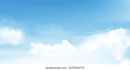 Sky Blue,Cloud Background,Horizon Summer Clear Sky over beach,Vector landscape nature sunrise in Winter,Spring panorama banner white clouds over blue ocean,Sunset landscape