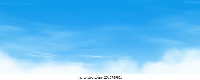 Sky Blue,Cloud background.Seamless Pattern Summer clear sky over beach.Vector Cartoon horizon beautiful nature with bright light of sun,cloudy.Banner illustration Spring landscape