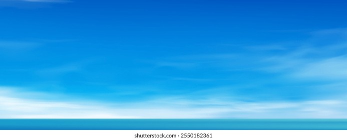 Sky Blue,Cloud Background,Summer Clear Sky over beach,Vector cartoon nature bright sunrise in Winter,Beautiful Spring landscape white cloudy over sea,Horizon sunlight before sunset in evening