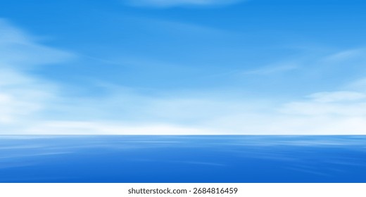 Cielo azul, fondo de la nube, cielo claro del verano y sol con luz brillante en la playa azul del océano, horizonte de la historieta del Vector hermosa luz del sol en primavera. Paisaje panorámico de la naturaleza del Anuncio nublado en invierno de la mañana